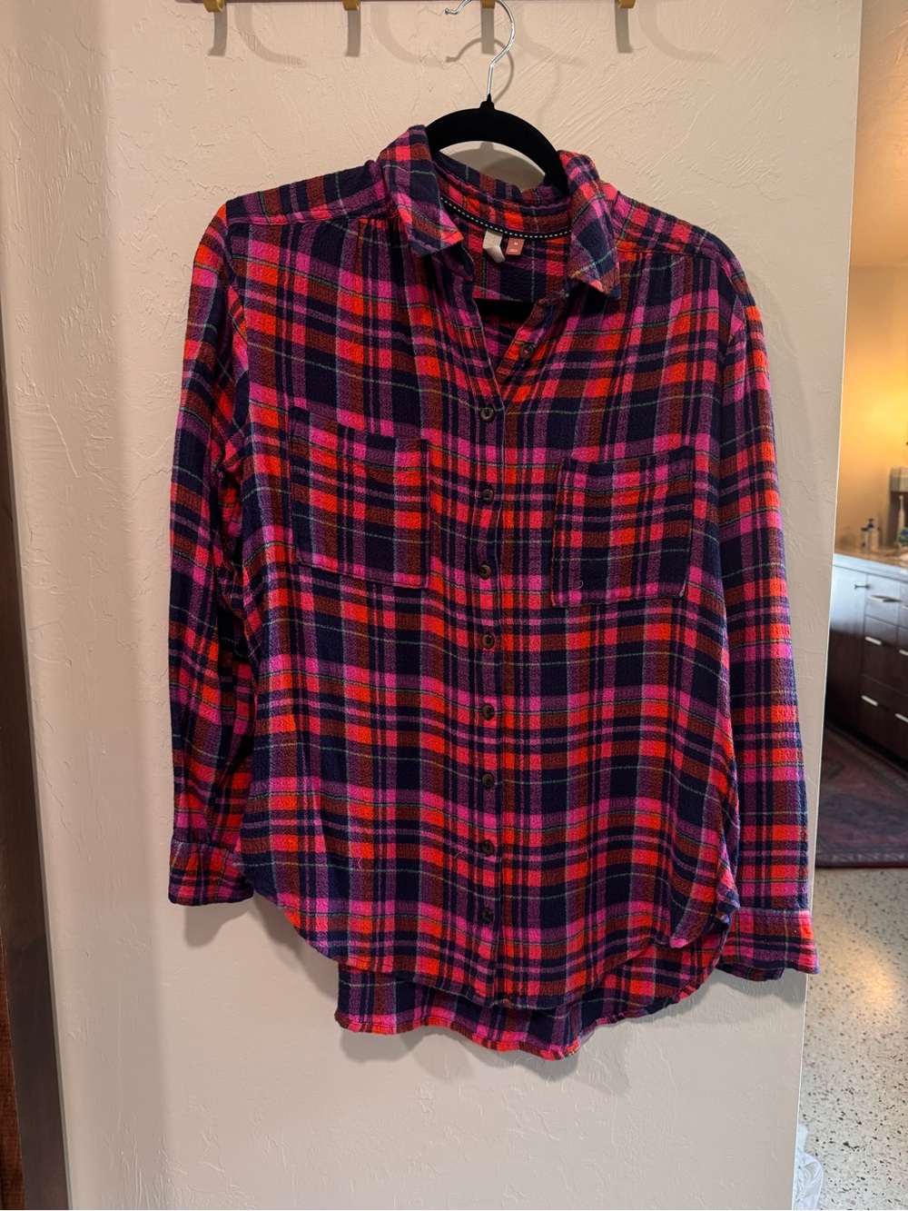 Pilcro Anthropologie Pink & Purple Plaid Button-Up shirt/tunic